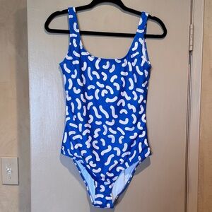 Blue and White Patterned Women's One-Piece Swimsuit